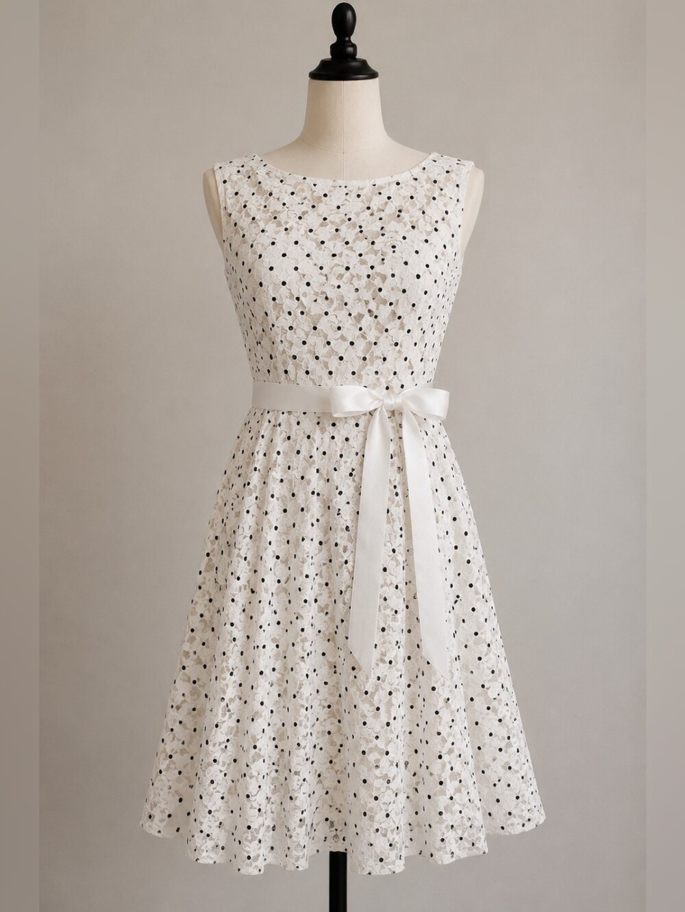 Candalite Petite PM White Floral Lace Polka Dot Fit & Flare Dress